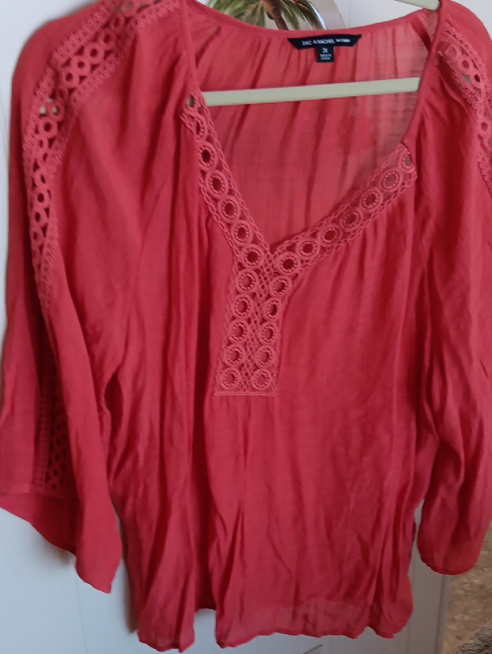 Zac & Rachel Coral Crochet-Trim Peasant Top 2x